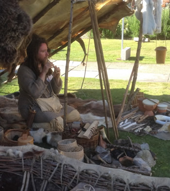 Corwe at Salisbury Museum, Stone Age music and life display